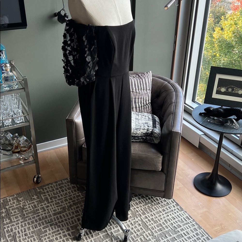 New Xscape Belle Off-the-Shoulder Scuba Crepe Jumpsuit in Black Size 10 - Picture 3 of 8